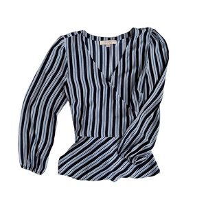 Blue Striped Wrap Top